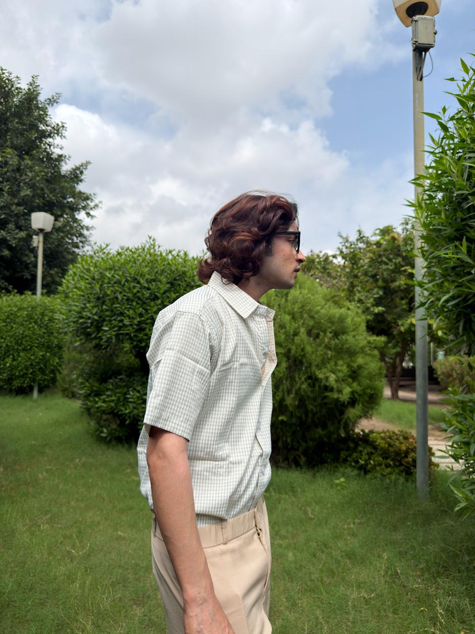 Men’s Beige Gingham Check Relaxed Fit Shirt