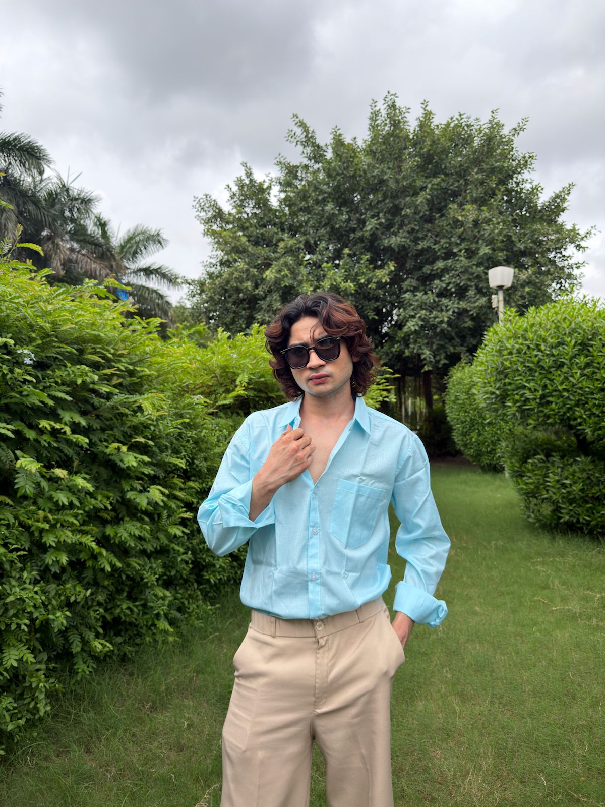 Men’s Sky Blue Casual Linen Blend Shirt