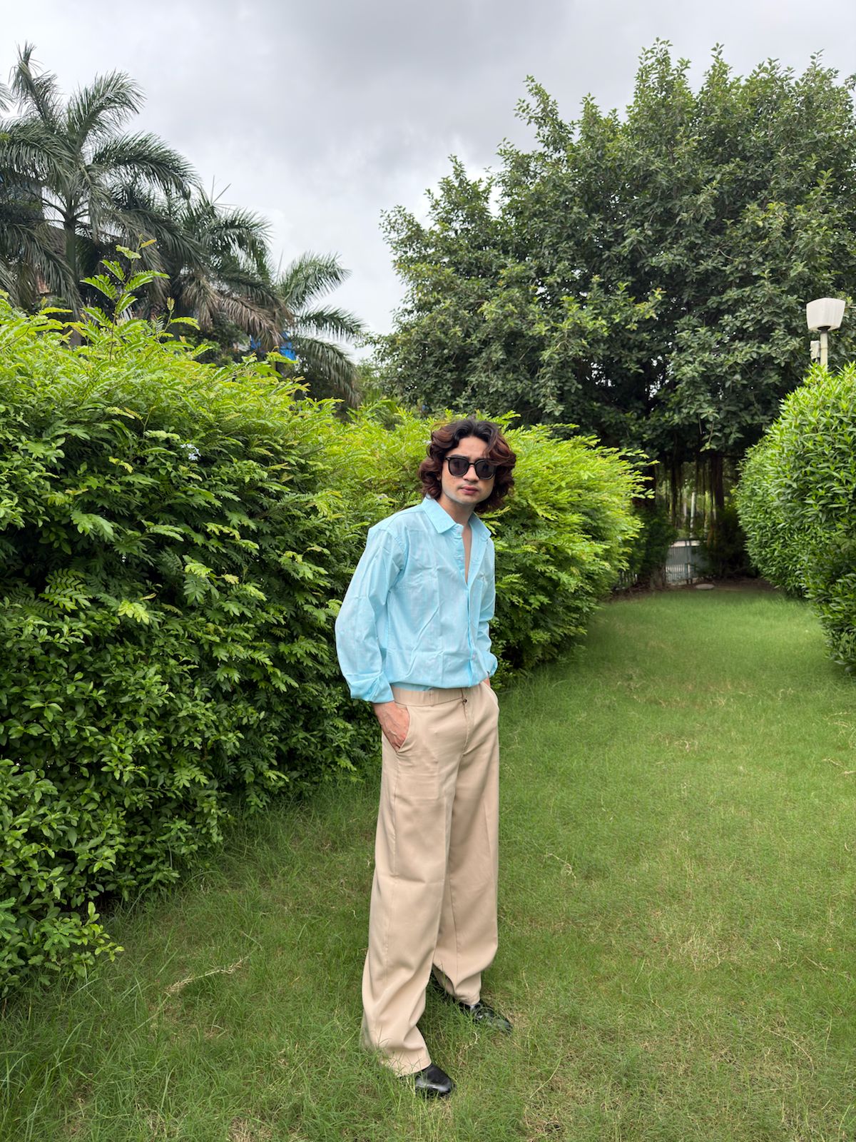 Men’s Sky Blue Casual Linen Blend Shirt