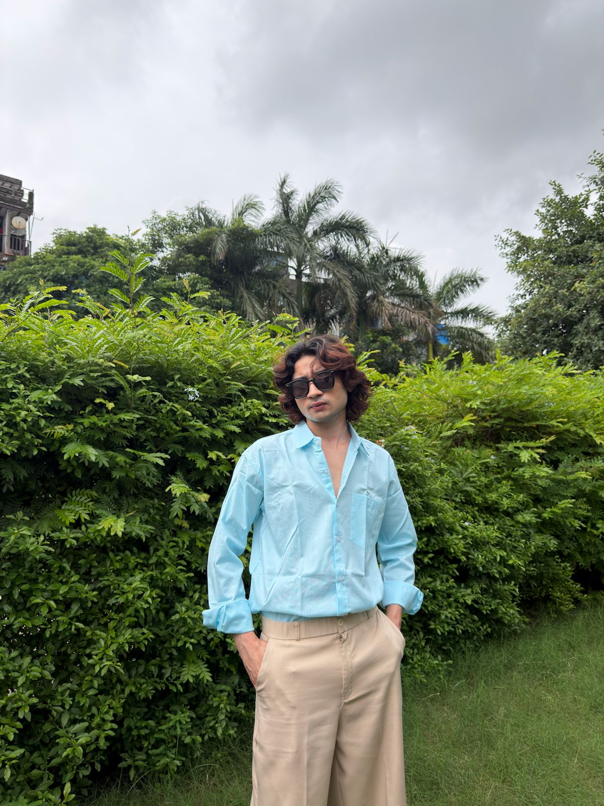 Men’s Sky Blue Casual Linen Blend Shirt