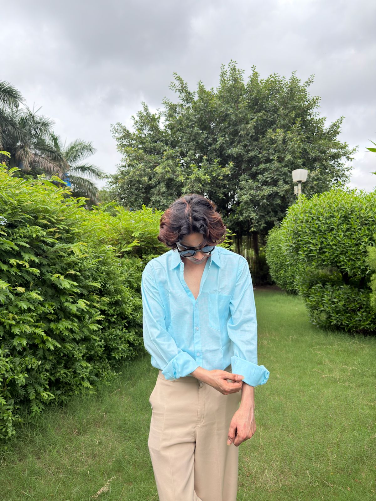 Men’s Sky Blue Casual Linen Blend Shirt