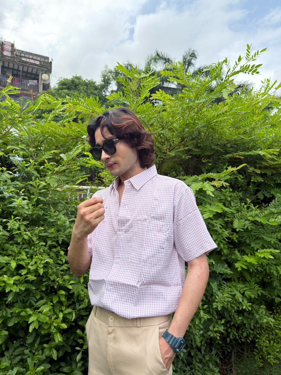 Men’s Lilac Gingham Check Relaxed Fit Shirt