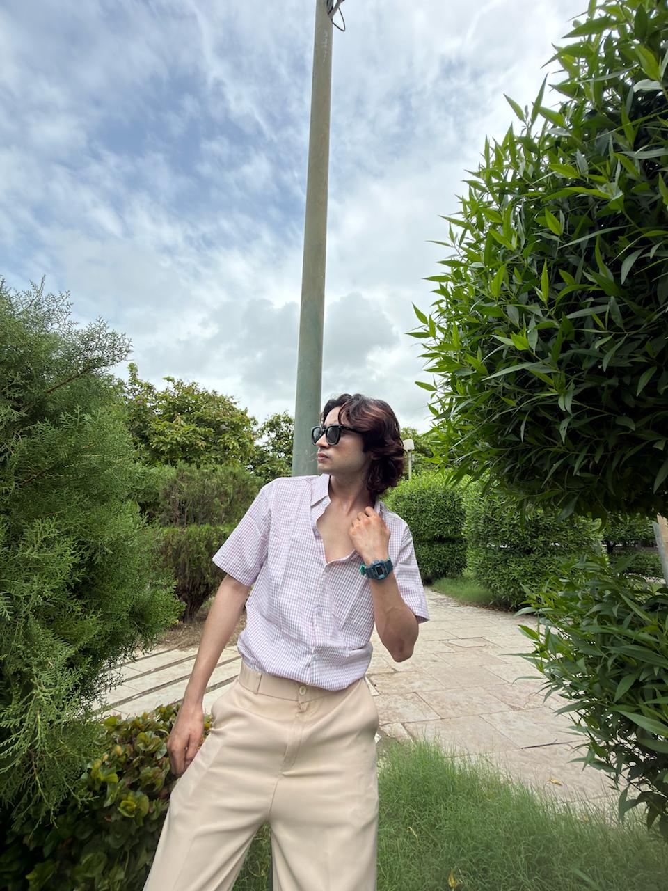 Men’s Lilac Gingham Check Relaxed Fit Shirt