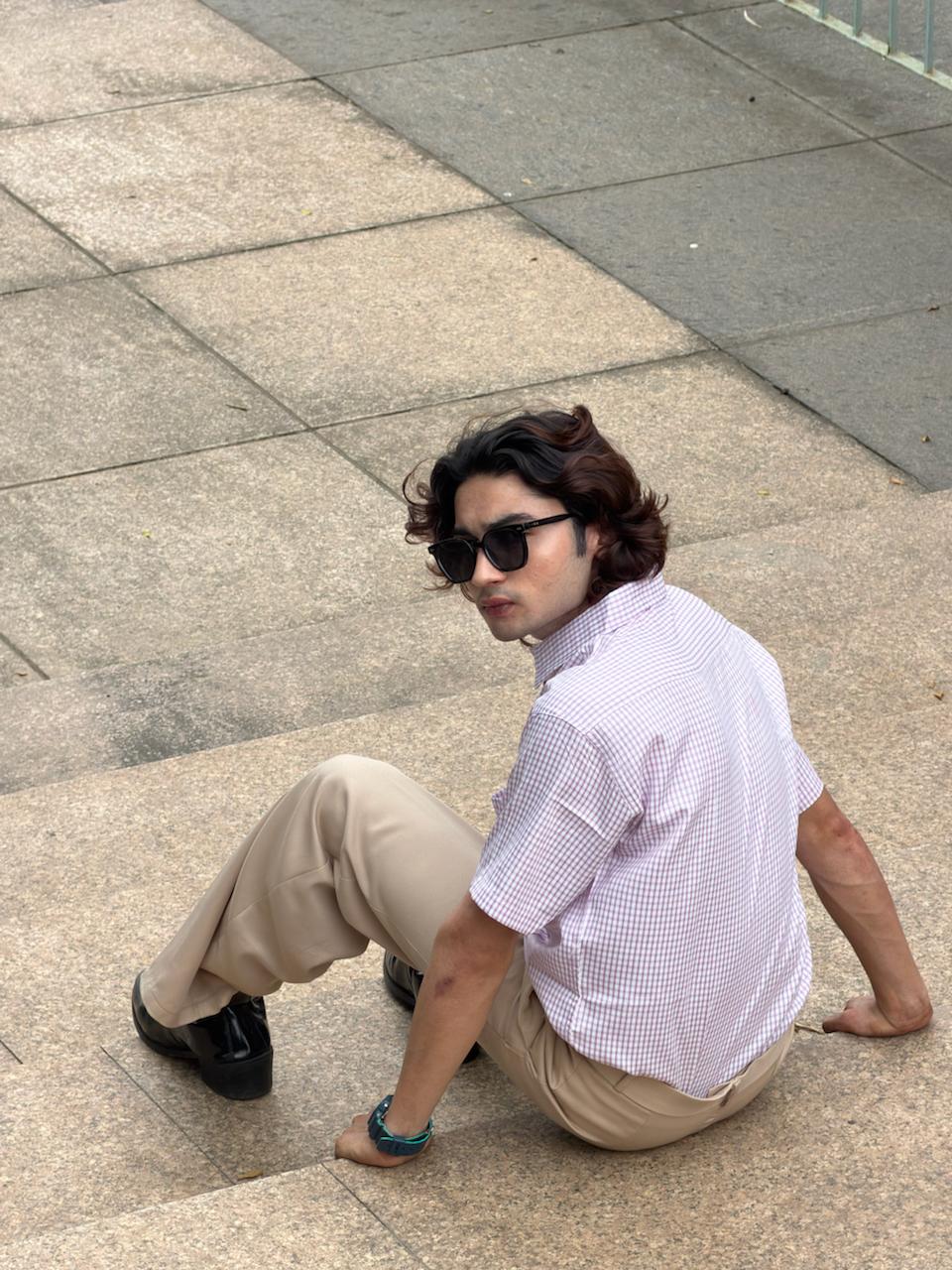Men’s Lilac Gingham Check Relaxed Fit Shirt