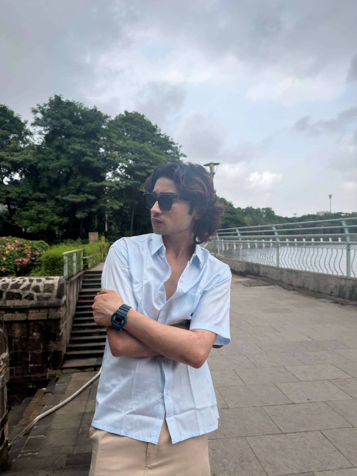 Sky Blue Linen Resort Shirt